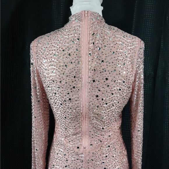 NWOT! WINDSOR! PEACHY PINK ULTRA STRETCH JEWELED, SHIMMERING DRESS! SZ L - Picture 7 of 11